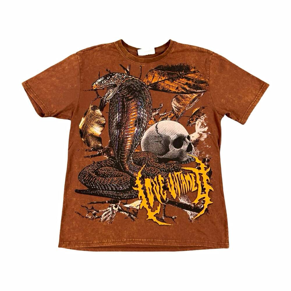 Smoke Rise Brown Double-Sided Skull Snake Graphic Crew Neck T-Shirt Size 2XL